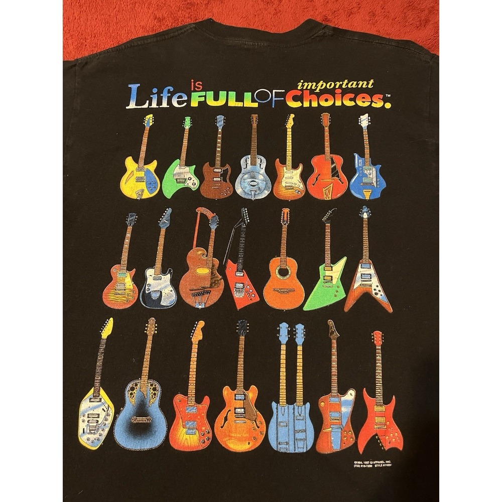 Vintage Guitar T-Shirt Life Is Full Of Important Choices Black Colorful Adult L